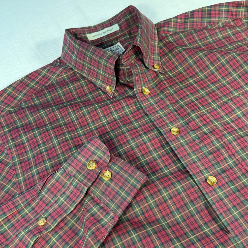 LLBean Mens Classic Fit Plaid  Shirt L/ Sleeve Wrinkle Resistant Preppy Outdoor‎